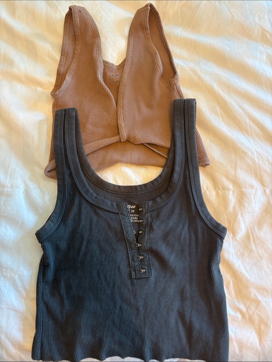 Tops - Ribbed Tank Top Duo — Black Tank & Camel Crop